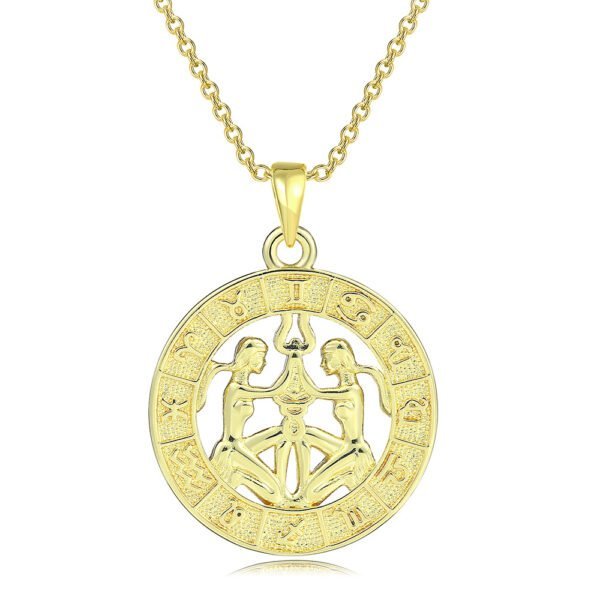 12 Constellation Gold Coin Pendant Necklace With 14K Gold Plating Necklaces 7