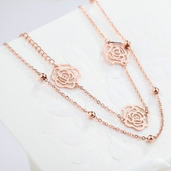 Sterling Silver Plated 18K Rose Gold Anklet Female Non-Fading Double-Layer Bells Girlfriend Foot Chain Accessories 5