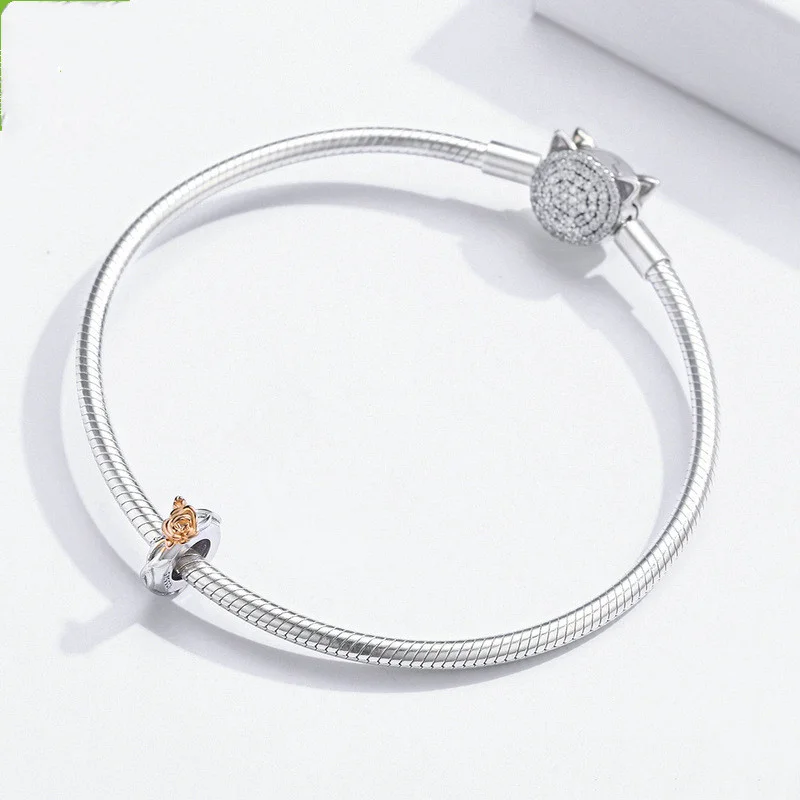 Silver Charm Original Rose S925 Silver Beads Valentine’S Day Lovers’ Gold Plated Rose Bracelet Beads Bsc146 Bracelets 2