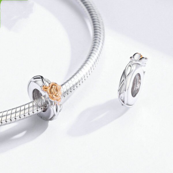 Silver Charm Original Rose S925 Silver Beads Valentine’S Day Lovers’ Gold Plated Rose Bracelet Beads Bsc146 Bracelets 7
