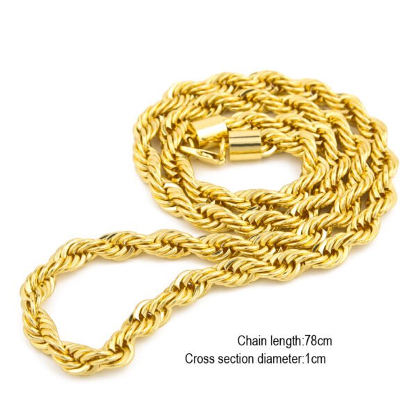 Hot Sale Men’s Hip Hop Gold-plated Necklace 1cm Coarse Twist Necklace Gold-plated Twisted Rope Chain Necklaces 5