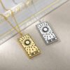 Square Tarot Cards Necklace For Women Gold Stainless Steel Moon Sun Couple Pendant Neck Chain Necklace Vintage Cute Jewelry Gift Necklaces 14