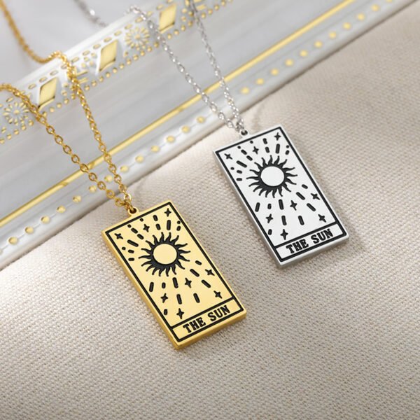 Square Tarot Cards Necklace For Women Gold Stainless Steel Moon Sun Couple Pendant Neck Chain Necklace Vintage Cute Jewelry Gift Necklaces 4