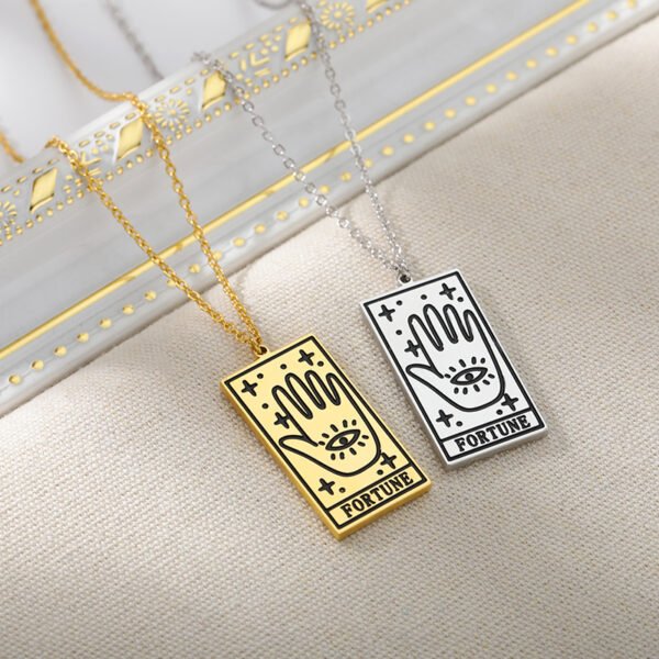 Square Tarot Cards Necklace For Women Gold Stainless Steel Moon Sun Couple Pendant Neck Chain Necklace Vintage Cute Jewelry Gift Necklaces 5