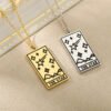 Square Tarot Cards Necklace For Women Gold Stainless Steel Moon Sun Couple Pendant Neck Chain Necklace Vintage Cute Jewelry Gift Necklaces 16