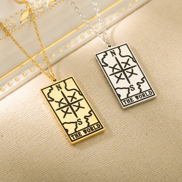 Square Tarot Cards Necklace For Women Gold Stainless Steel Moon Sun Couple Pendant Neck Chain Necklace Vintage Cute Jewelry Gift Necklaces 7