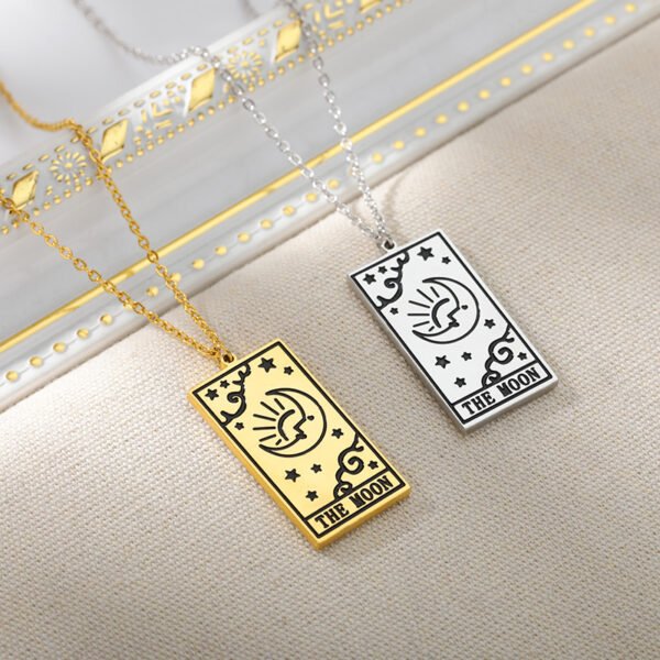 Square Tarot Cards Necklace For Women Gold Stainless Steel Moon Sun Couple Pendant Neck Chain Necklace Vintage Cute Jewelry Gift Necklaces 8