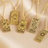 Square Tarot Cards Necklace For Women Gold Stainless Steel Moon Sun Couple Pendant Neck Chain Necklace Vintage Cute Jewelry Gift Necklaces 13