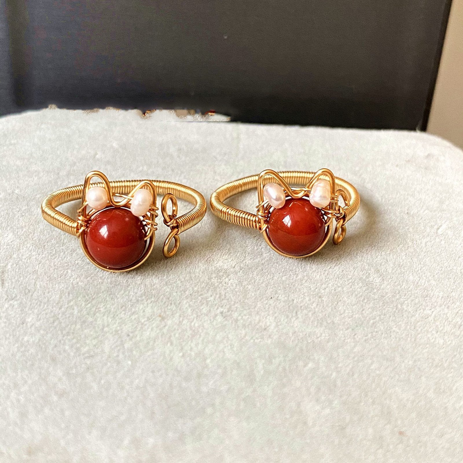 14k Gold Winding Handmade Ring Kitten Cute Natural Aquamarine Pearl Strawberry Crystal Ring Ring Rings 5 14k Gold Winding Handmade Ring Kitten Cute Natural Aquamarine Pearl Strawberry Crystal Ring Ring Rings 5