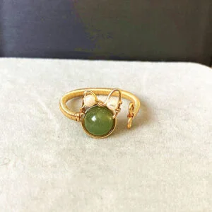 14k Gold Winding Handmade Ring Kitten Cute Natural Aquamarine Pearl Strawberry Crystal Ring Ring Rings