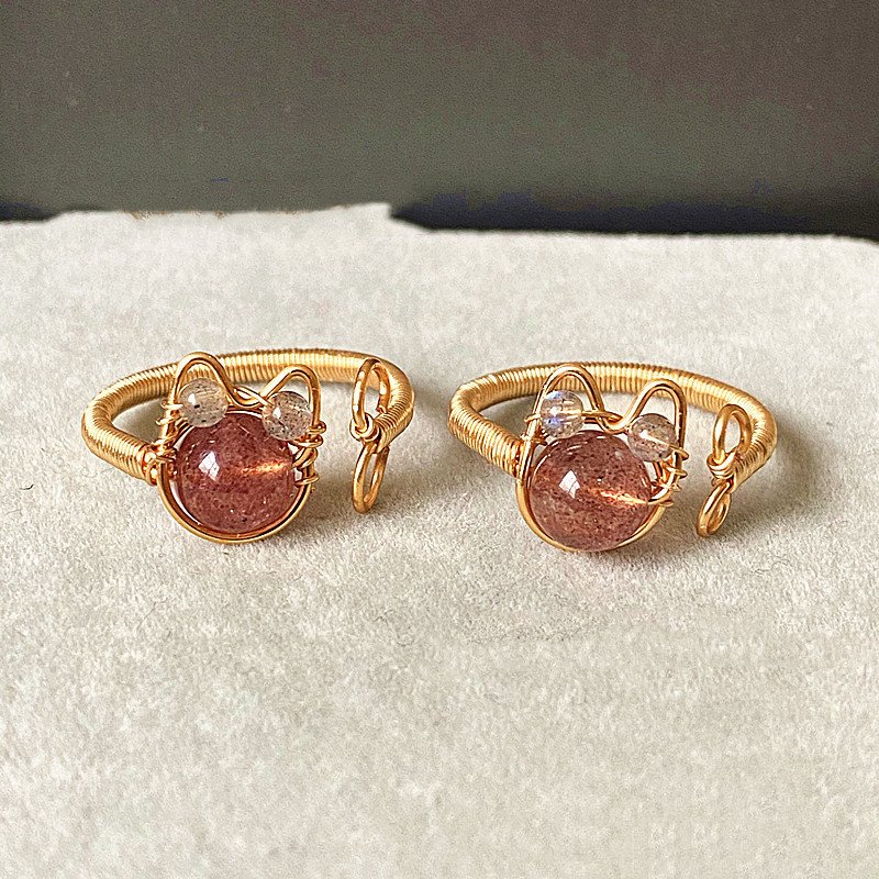 14k Gold Winding Handmade Ring Kitten Cute Natural Aquamarine Pearl Strawberry Crystal Ring Ring Rings 9 14k Gold Winding Handmade Ring Kitten Cute Natural Aquamarine Pearl Strawberry Crystal Ring Ring Rings 9