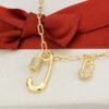 18K Genuine Gold-plated Zircon Large Small Double Pin Turnbuckle Necklace Necklaces 12