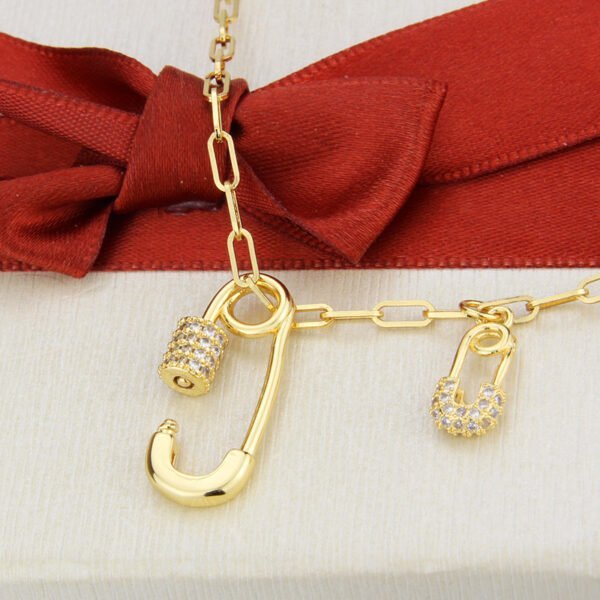 18K Genuine Gold-plated Zircon Large Small Double Pin Turnbuckle Necklace Necklaces 7