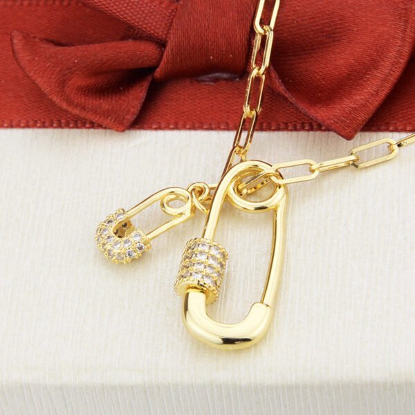 18K Genuine Gold-plated Zircon Large Small Double Pin Turnbuckle Necklace Necklaces 6