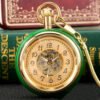 Vintage Gold Inlaid Green Jade Circle Digital Automatic Mechanical Pocket Watch watches 9