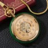 Vintage Gold Inlaid Green Jade Circle Digital Automatic Mechanical Pocket Watch watches 12