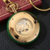 Vintage Gold Inlaid Green Jade Circle Digital Automatic Mechanical Pocket Watch watches 10