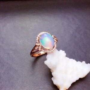 S925 Silver Plated 18k Gold Opal Ring Fire Color Rings