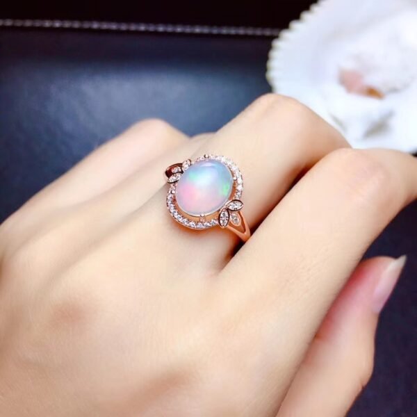 S925 Silver Plated 18k Gold Opal Ring Fire Color Rings 6