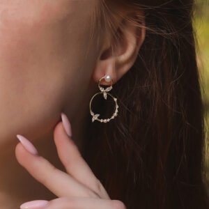 New 925 Sterling Silver Double Circle Pearl Drop Earrings For Women Fashion Elegant Gold Mosaic Zircon Earing Fashion Jewelry Earrings