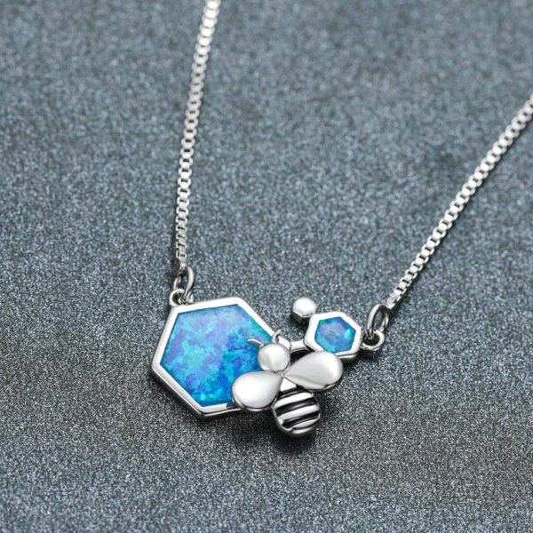 Luxury Female Blue Opal Pendant Necklace Charm Gold Silver Necklaces 6