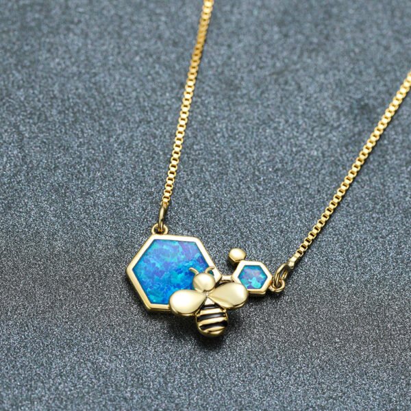 Luxury Female Blue Opal Pendant Necklace Charm Gold Silver Necklaces 3