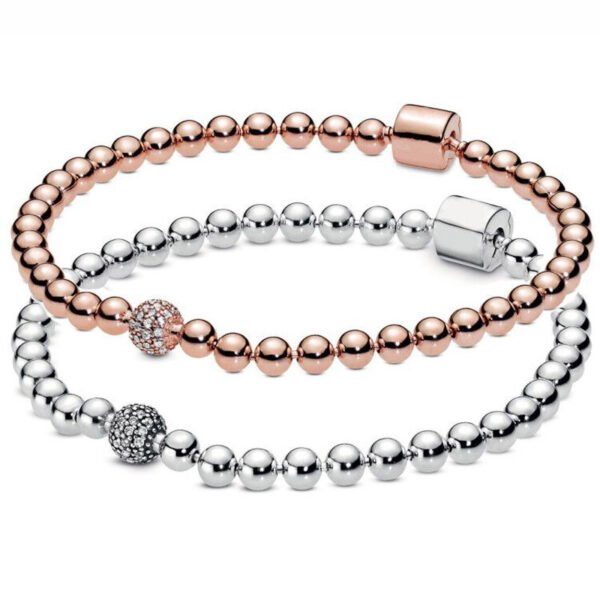 S925 Sterling Silver Rose Gold Diamond Bracelet Silver Bead Chain Bracelets 3