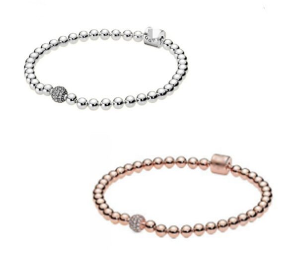 S925 Sterling Silver Rose Gold Diamond Bracelet Silver Bead Chain Bracelets 6