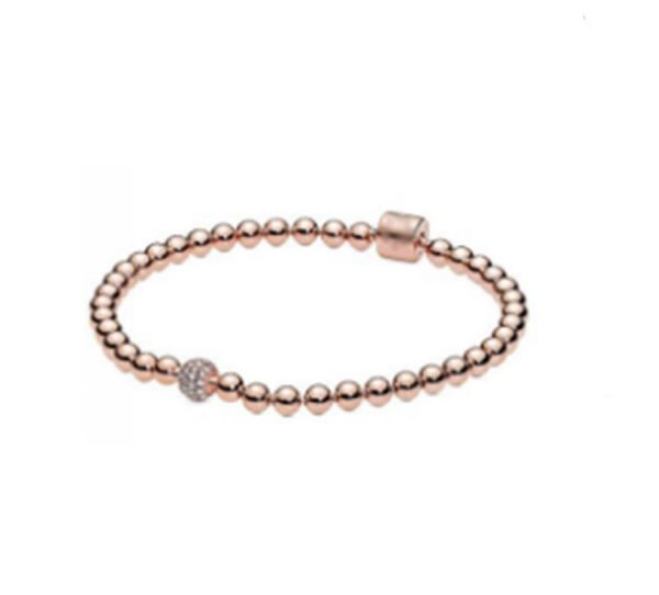 S925 Sterling Silver Rose Gold Diamond Bracelet Silver Bead Chain Bracelets 5