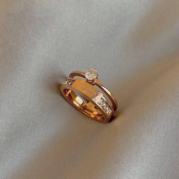 Titanium Steel Rose Gold Double Letter Rings Rings 3