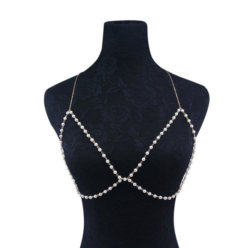 All-match Sexy Trendy Women’s Body Clothing Chain, Handmade Beaded Pearl Breast Chain Other 2