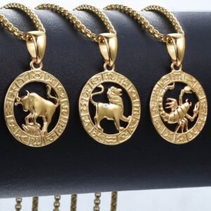 Men’s Women’s 12 Horoscope Zodiac Sign Gold Pendant Necklace Necklaces Men’s Women’s 12 Horoscope Zodiac Sign Gold Pendant Necklace Necklaces