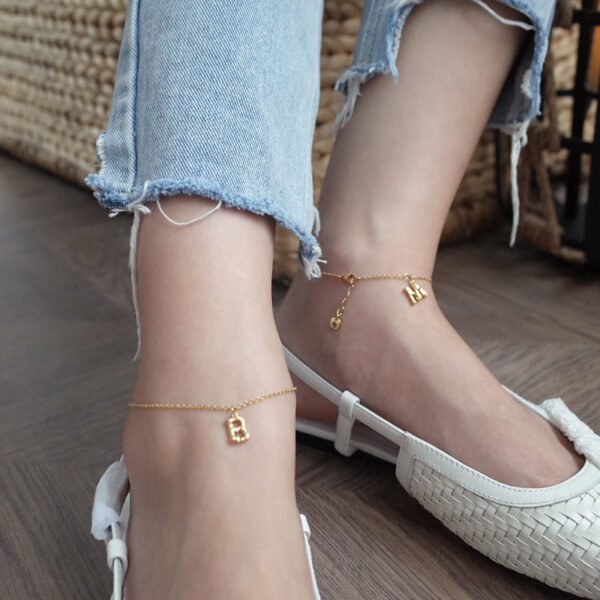 14K Gold-plated 26 Bamboo Letter Anklets Can Be Stacked To Wear Holiday Ins Personalized Foot Decoration Net Red Anklet Anklets 3