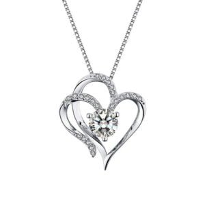 White Gold Double Heart Pendant Necklace Clavicle Pendant Diamond Heart Necklace Necklaces