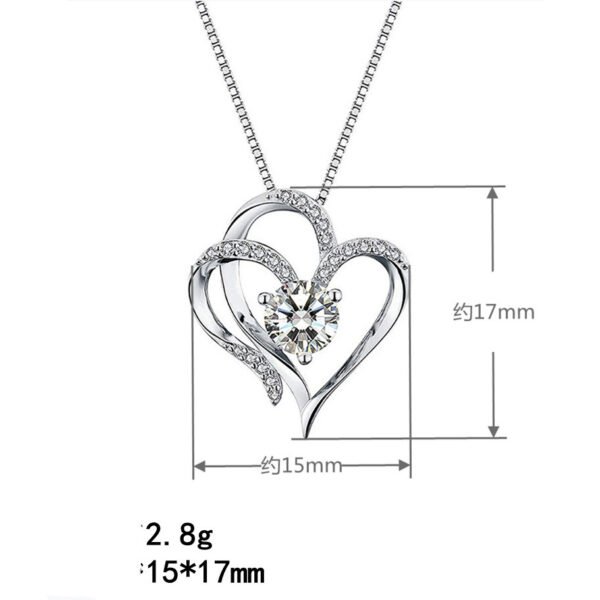 White Gold Double Heart Pendant Necklace Clavicle Pendant Diamond Heart Necklace Necklaces 5