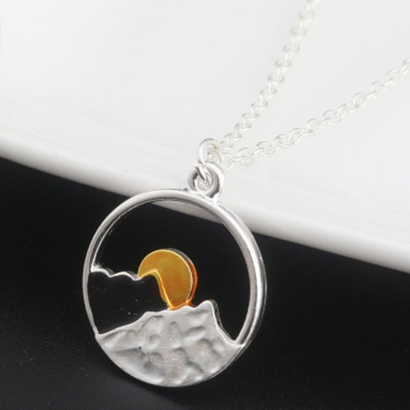 Wish card alloy necklace women men mountain peak sun gold color silver color pendant necklace engagement jewelry Necklaces 2