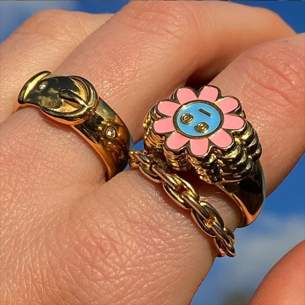 Brass Gold-plated Color-preserving Cute Smiley Ring Rings 5 Brass Gold-plated Color-preserving Cute Smiley Ring Rings 5