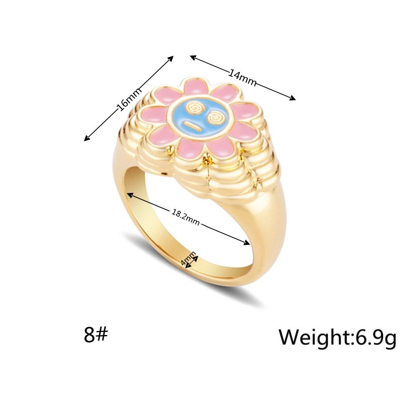 Brass Gold-plated Color-preserving Cute Smiley Ring Rings 8 Brass Gold-plated Color-preserving Cute Smiley Ring Rings 8