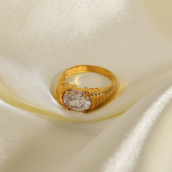 18K Gold-plated 316L Stainless Steel Jewelry Ring Wedding White Zircon Ring Rings 7