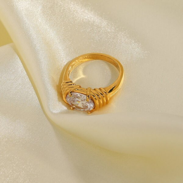 18K Gold-plated 316L Stainless Steel Jewelry Ring Wedding White Zircon Ring Rings 3