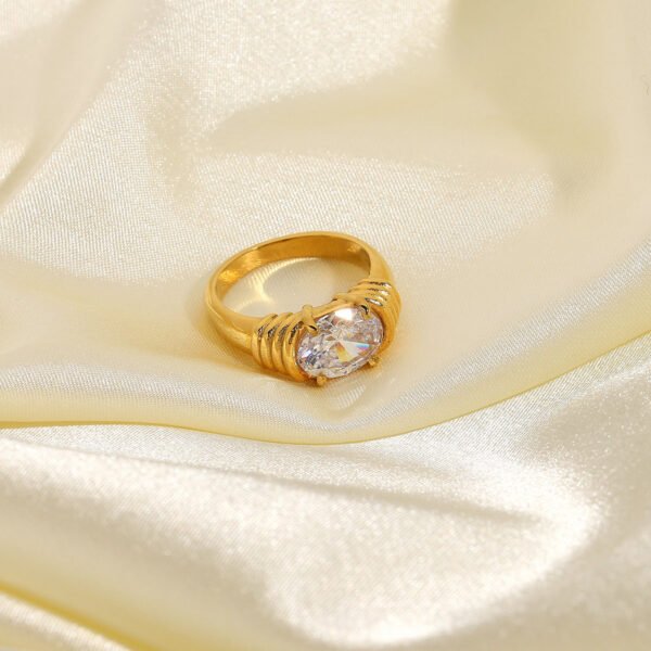 18K Gold-plated 316L Stainless Steel Jewelry Ring Wedding White Zircon Ring Rings 6