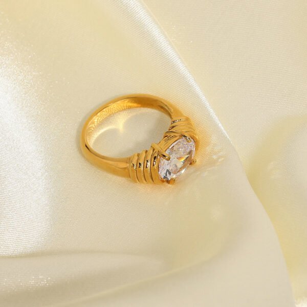 18K Gold-plated 316L Stainless Steel Jewelry Ring Wedding White Zircon Ring Rings 5
