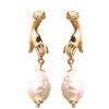 Abstract Cutout Hand Palm Pearl Dangle Earrings Gold Filled Earrings 7