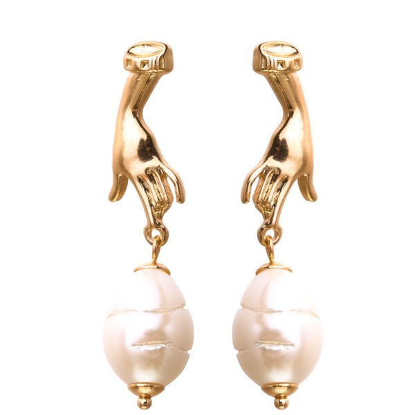 Abstract Cutout Hand Palm Pearl Dangle Earrings Gold Filled Earrings 3