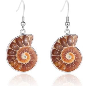 Natural Snail Ammonite Spiral Shell Fossil Earrings Earrings