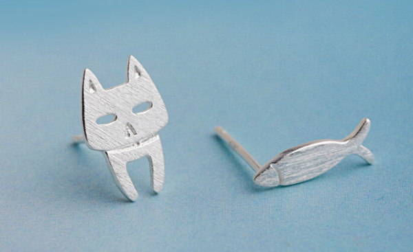 S925 Sterling Silver Stud Earrings Fashion Detachable Cat Fish Pin Studs Cute Comet Silver Earrings Earrings 9