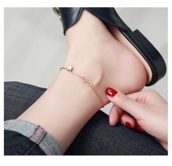 Rose Gold Color Anklet Lucky Star Chain for Woman Jewelry 316 L Titanium Steel Valentine Gift Never Fade Top Quality Accessories 7