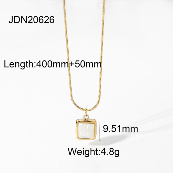 14K Gold Plated Stainless Steel Necklace Square White Jade Pendant Women’s Jewelry Necklaces 10