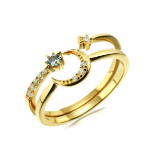 S925 silver zircon star and moon set ring BestSelling