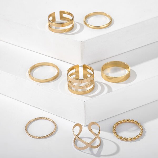 8-Piece Retro Metal Smooth Twist Cross Ring Set Rings 7
